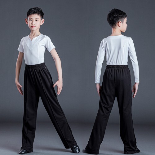 Boy Black white latin dance shirts pants stage performance competition ballroom dance costumes latin dance wear for kids